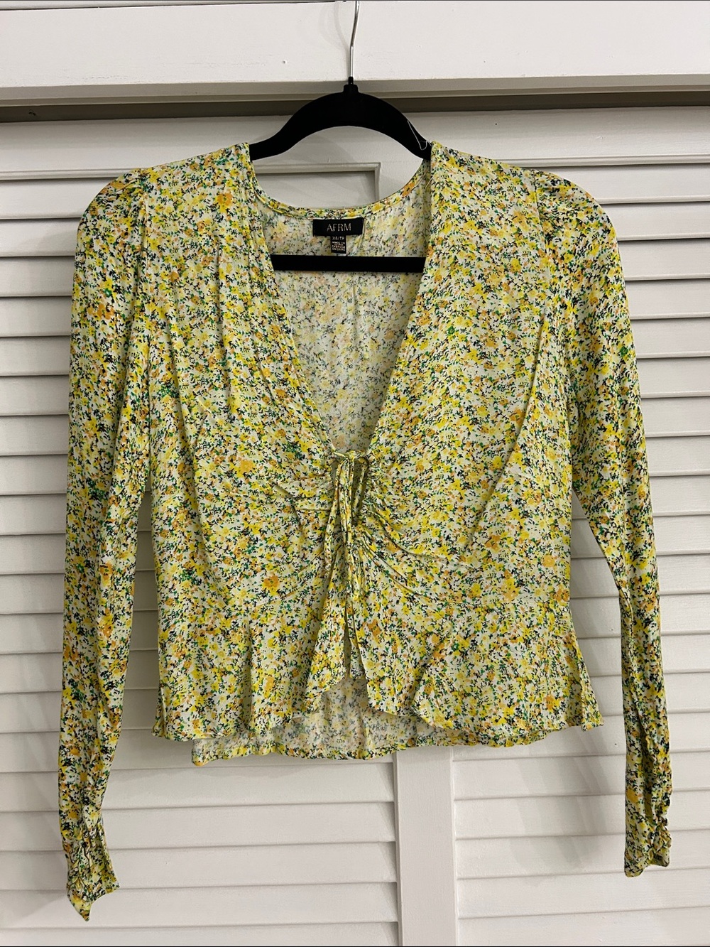 AFRM Yellow Floral Tie-Front V-Neck Blouse